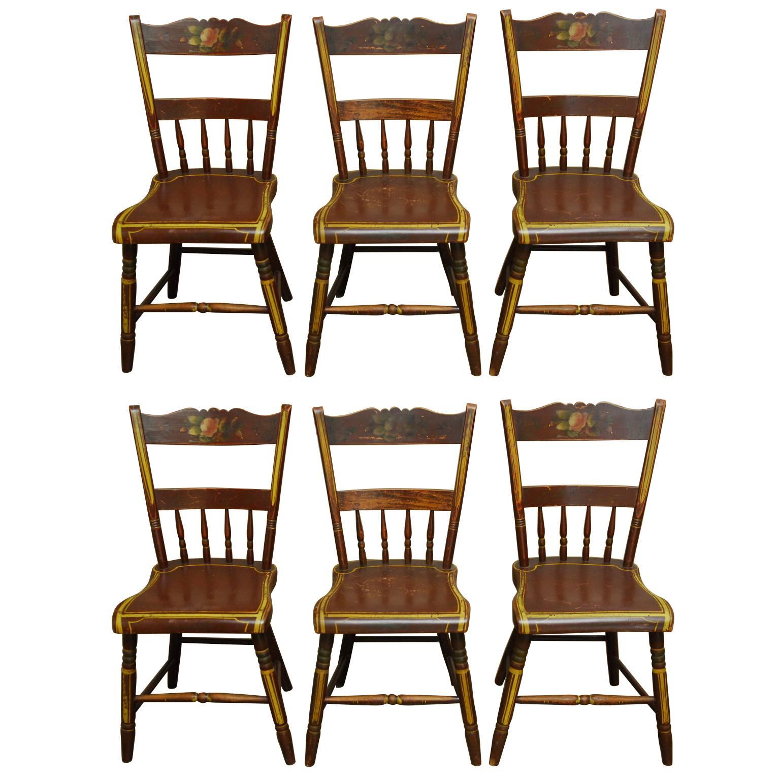 Set of Six Pennsylvania Painted Hitchcock Dining Chairs