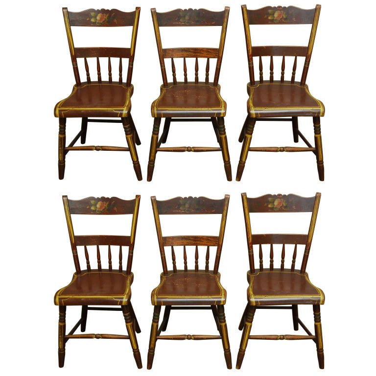 Set of Six Pennsylvania Painted Hitchcock Dining Chairs For Sale at 1stdibs