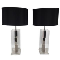 Pair of Architectural Lucite Lamps