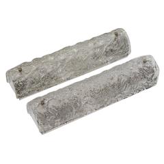 Pair of Heavily Textured Silver Leafed Ice Glass Vanity Sconces