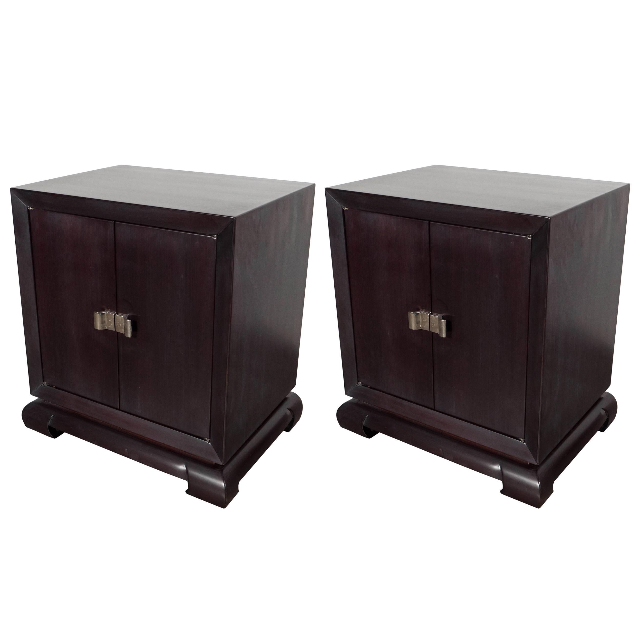 Pair of Mid-Century Modernist Nightstands in the Manner of James Mont