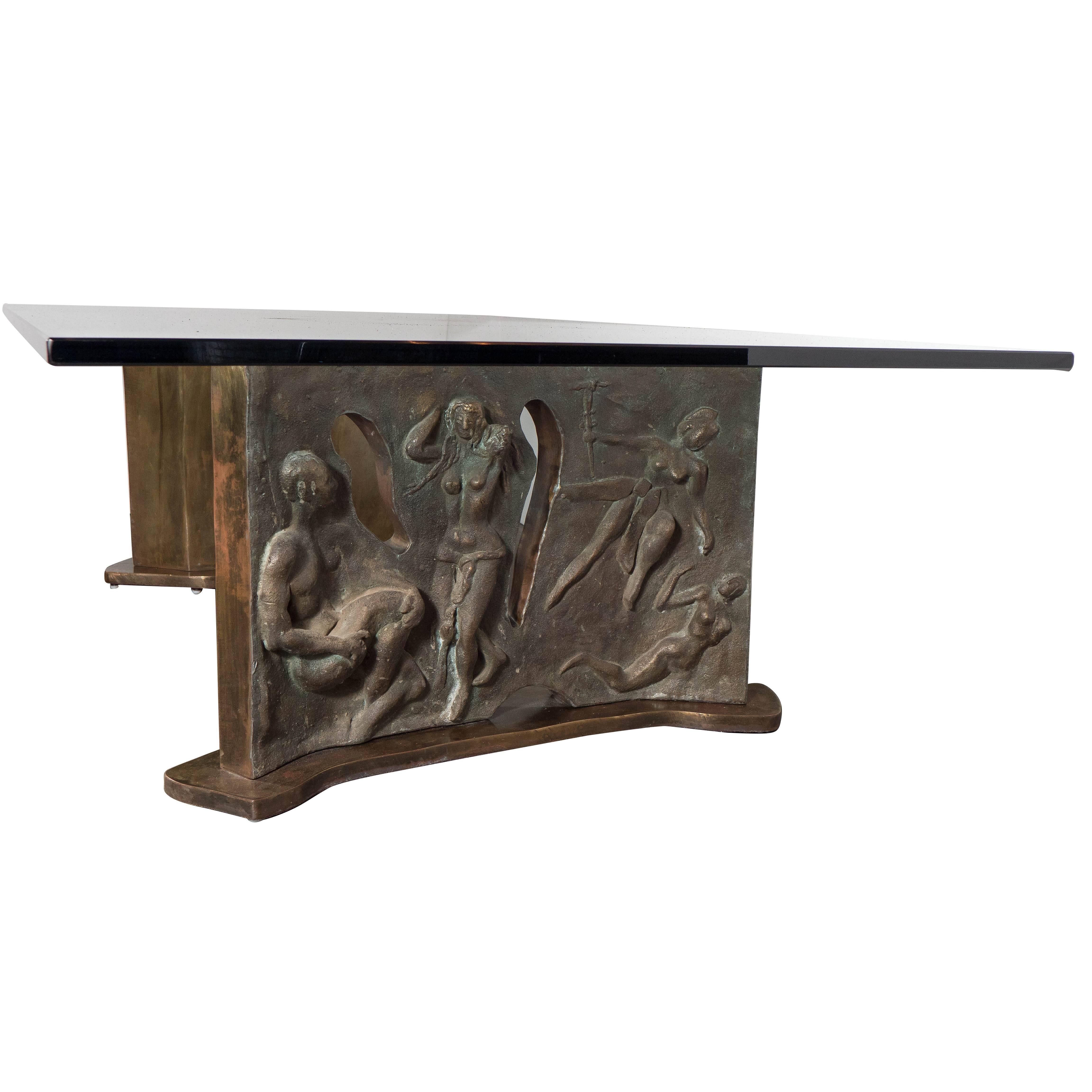 Sculptural Figurative Bronze Cocktail Table, Signed Philip and Kelvin LaVerne