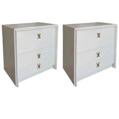 Pair of Off White Lacquer Nightstands by Paul Frankl