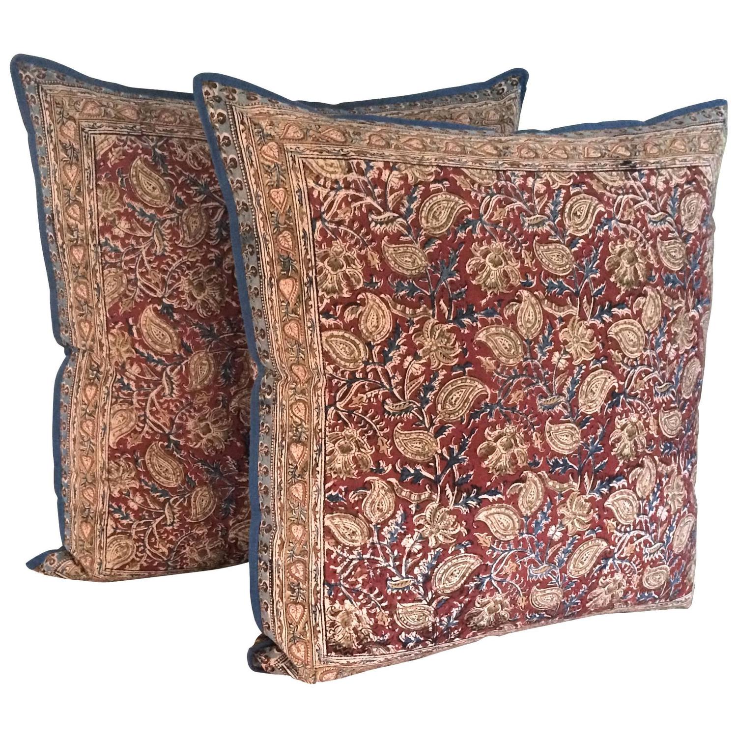 Pair of Indian Batik Pillows at 1stdibs