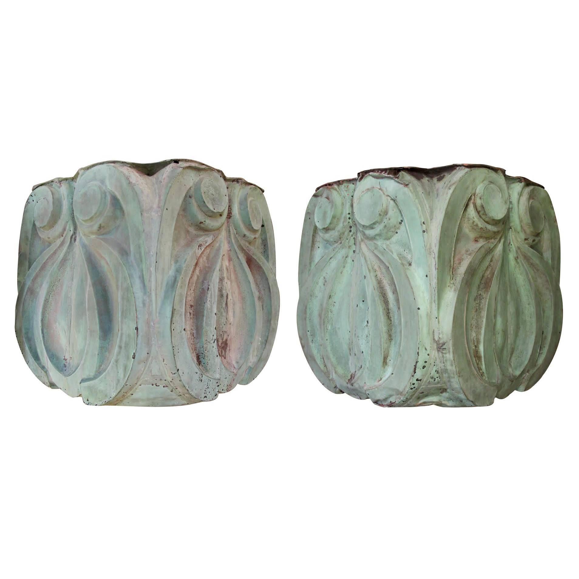 Boldly-Scaled Pair of American Classical Revival Verdigris Copper Brackets