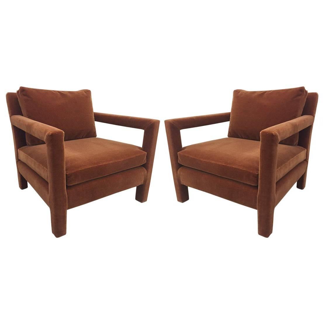Pair of Milo Baughman Lounge Chairs in Mohair