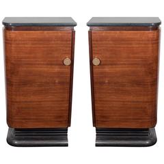 Pair of Art Deco Era Wood Bar Cabinets with Green Marble Tops 8