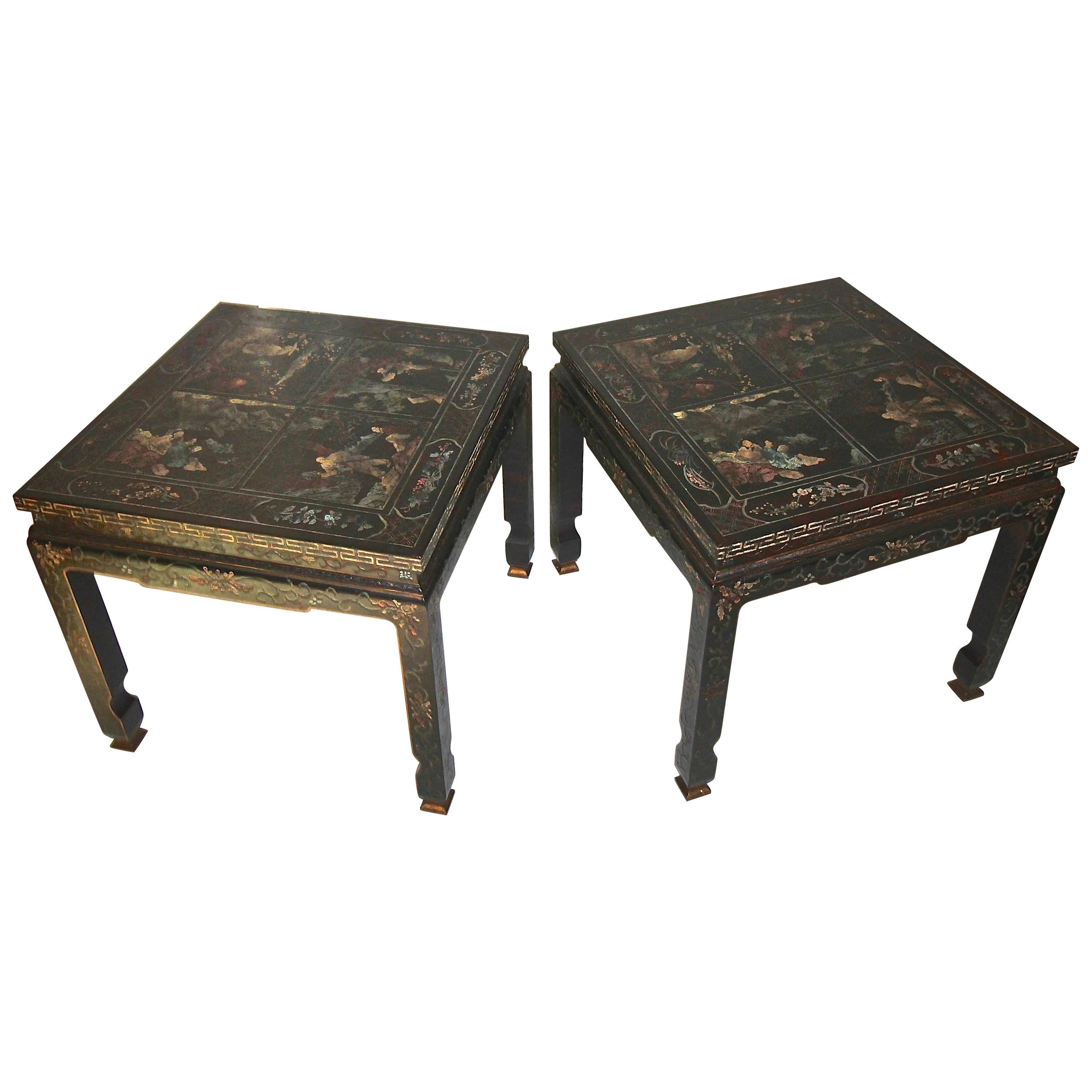 Pair of Baker Asian Inspired Chinoiserie Side or End Tables