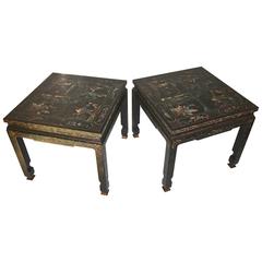 Vintage Pair of Baker Asian Inspired Chinoiserie Side or End Tables