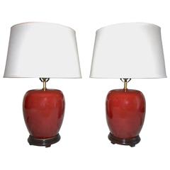Pair of Chinese Oxblood Porcelain Lamps