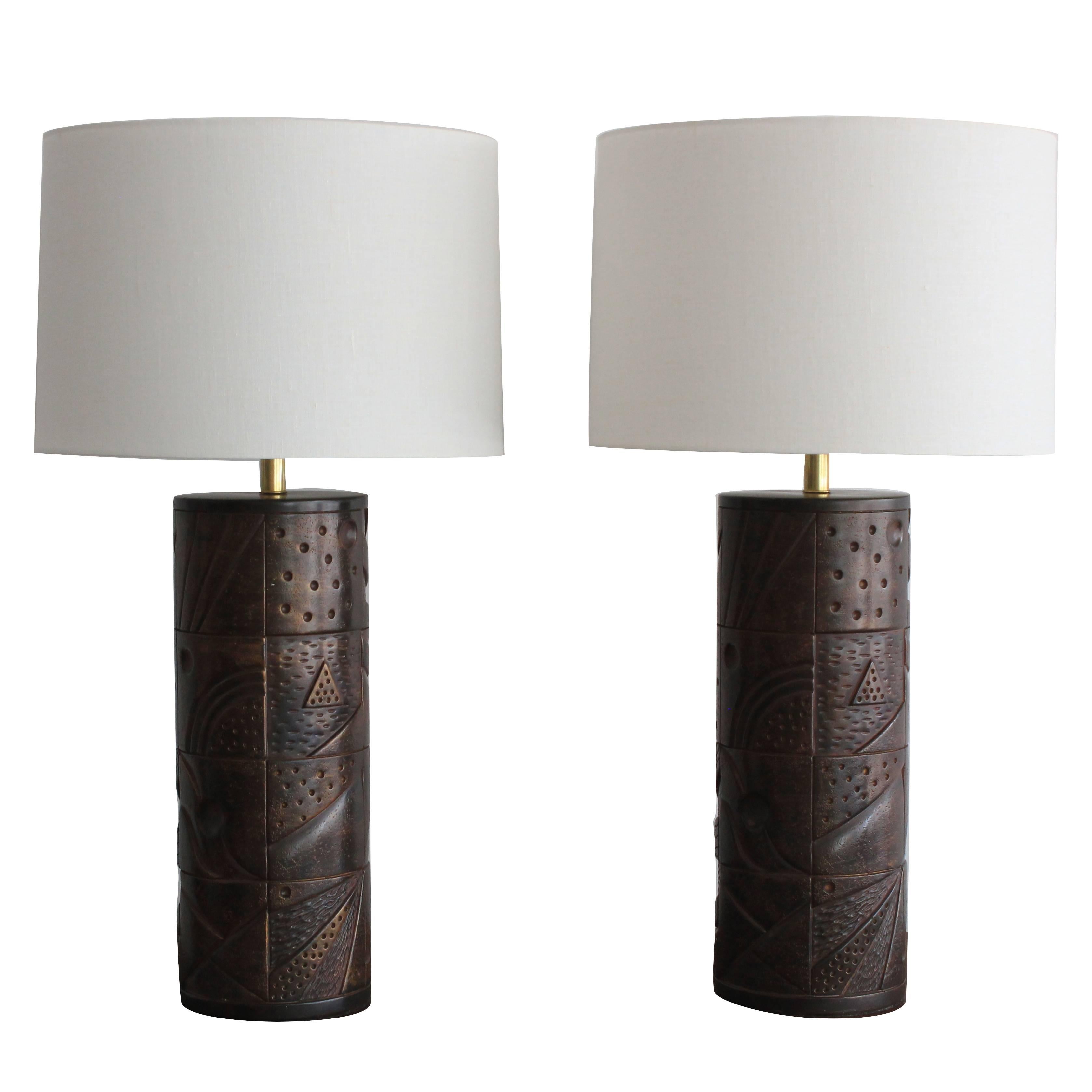 Pair of Brutalist Ceramic Lamps