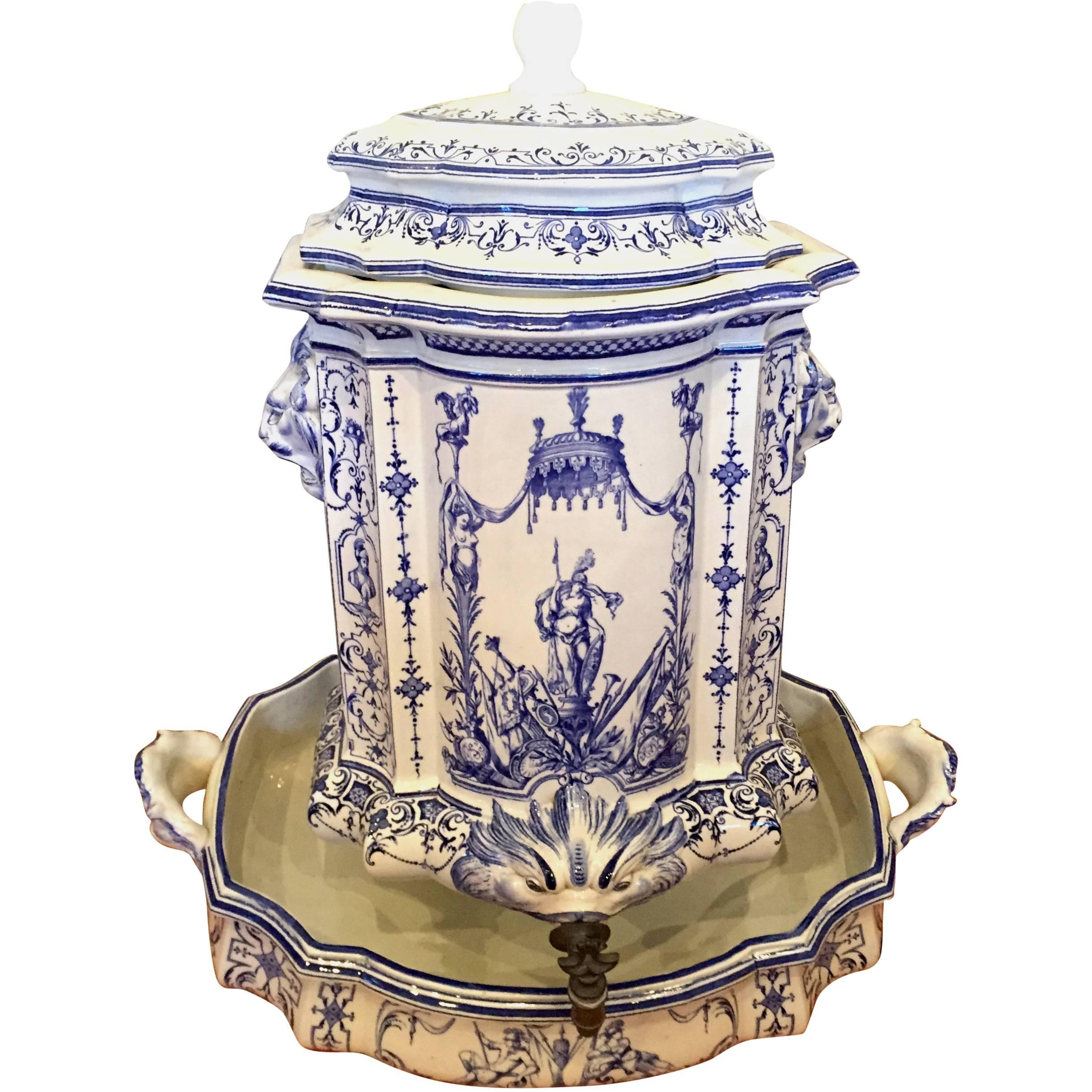 18th Century French Faience Lavabo, Signed Moustiers