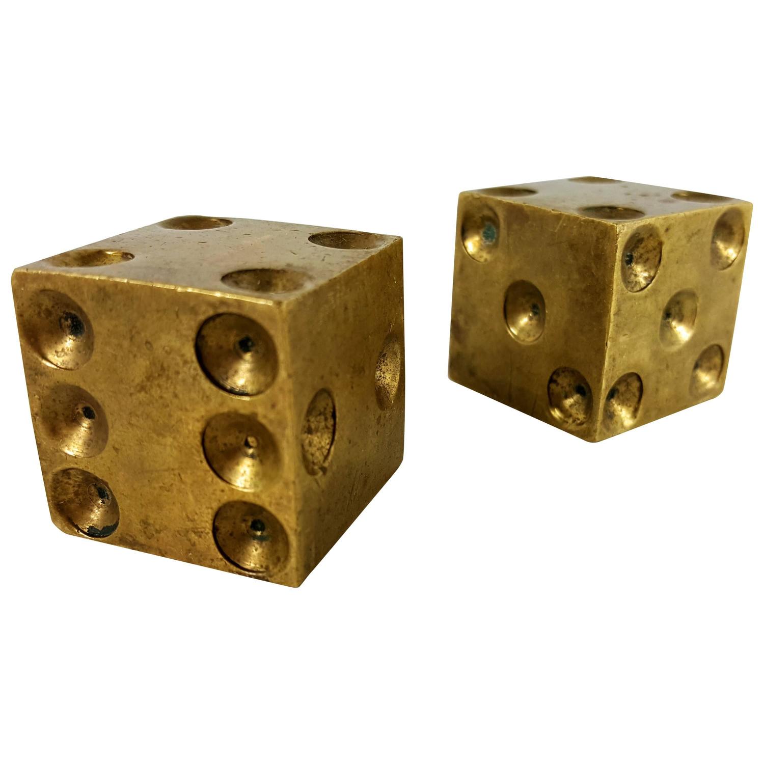 Solid Brass Dice Paperweights of Decorative Objects at 1stdibs