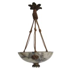 Stunning Vintage Alabaster Marble Chandelier with Lotus Keyhole Light, France 8