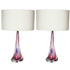 Pair of Vintage Sommerso Murano Lamps Attributed to Seguso