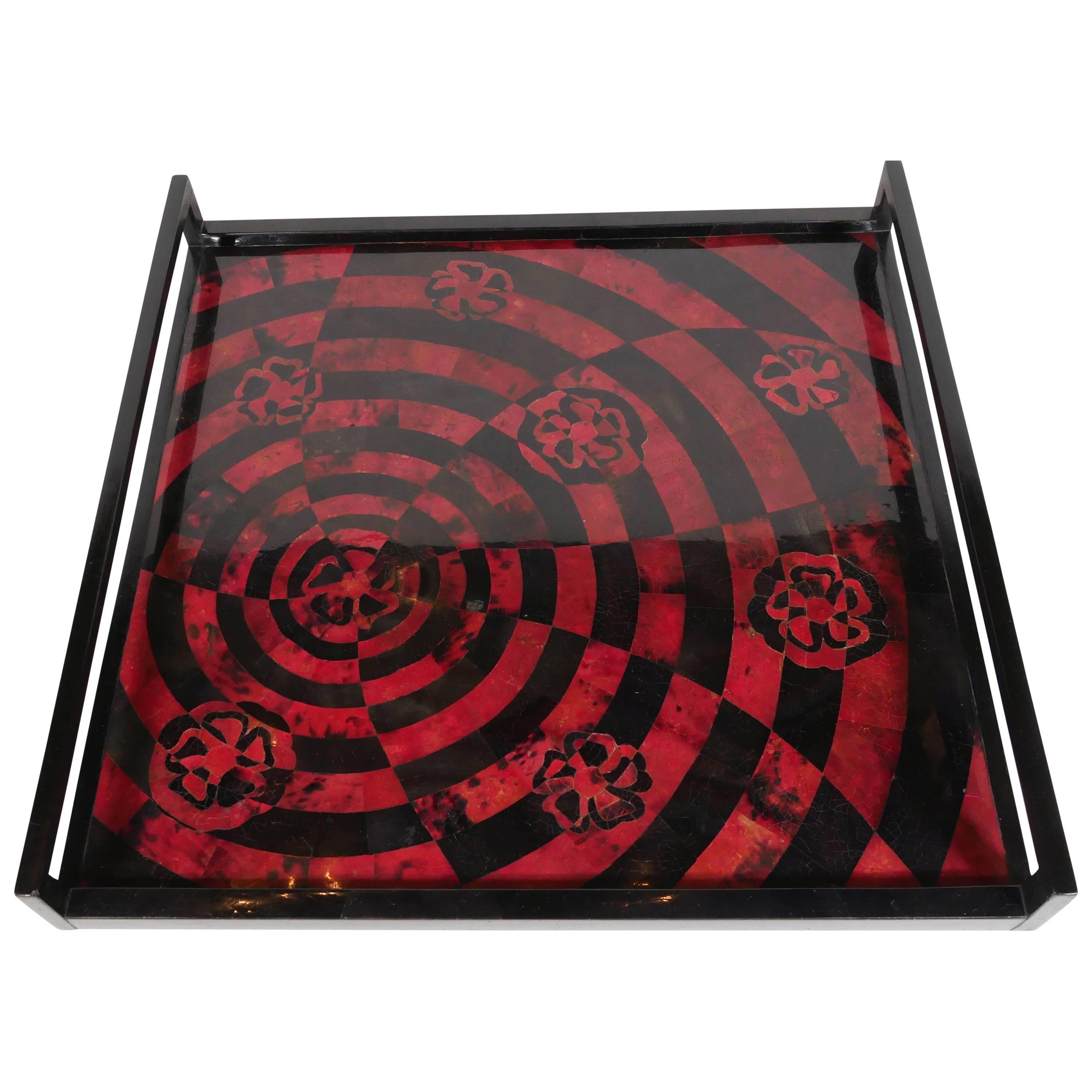 Handcrafted Mosaic Serving Tray in Lacquered Pen Shell