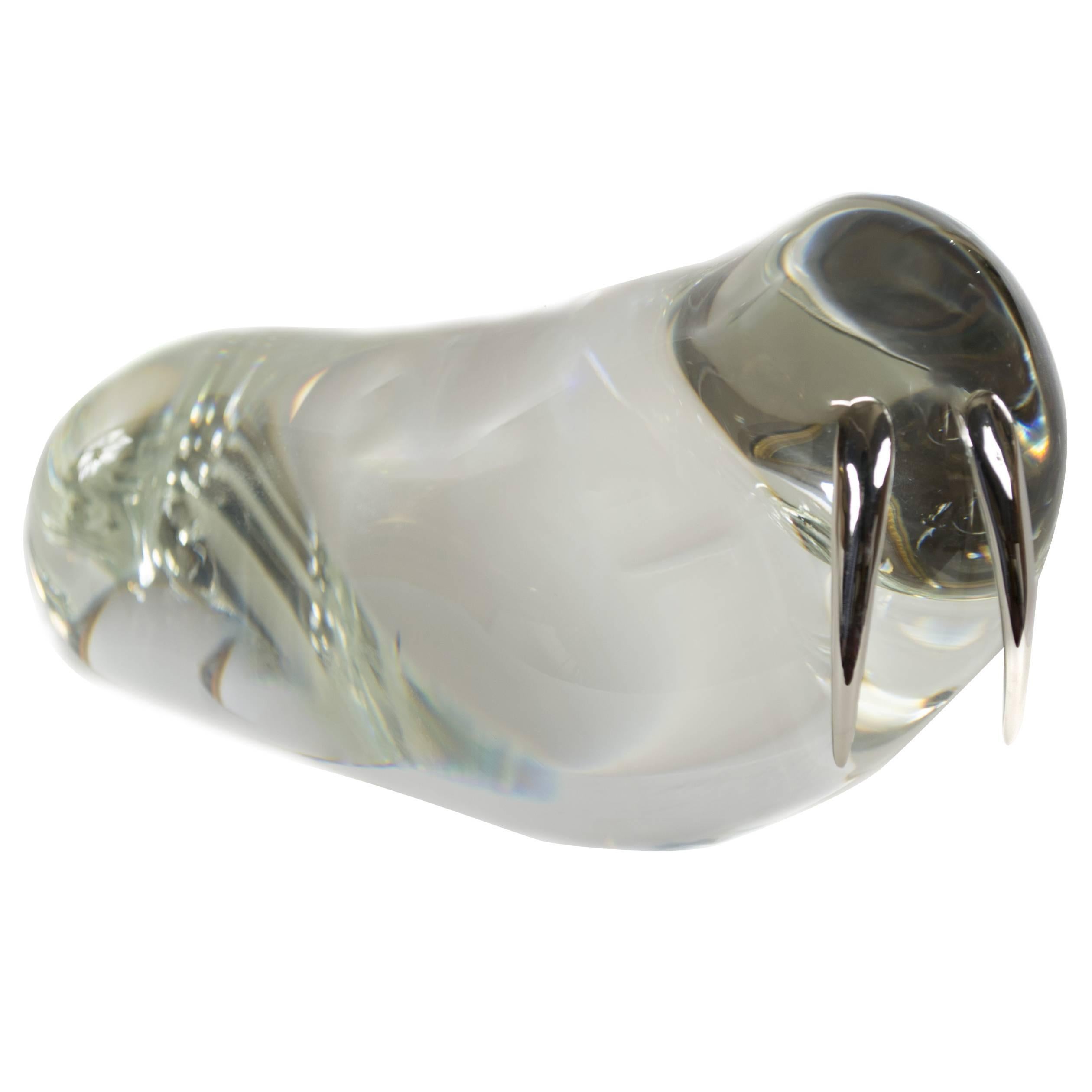 Steuben Glass and Sterling Silver Walrus