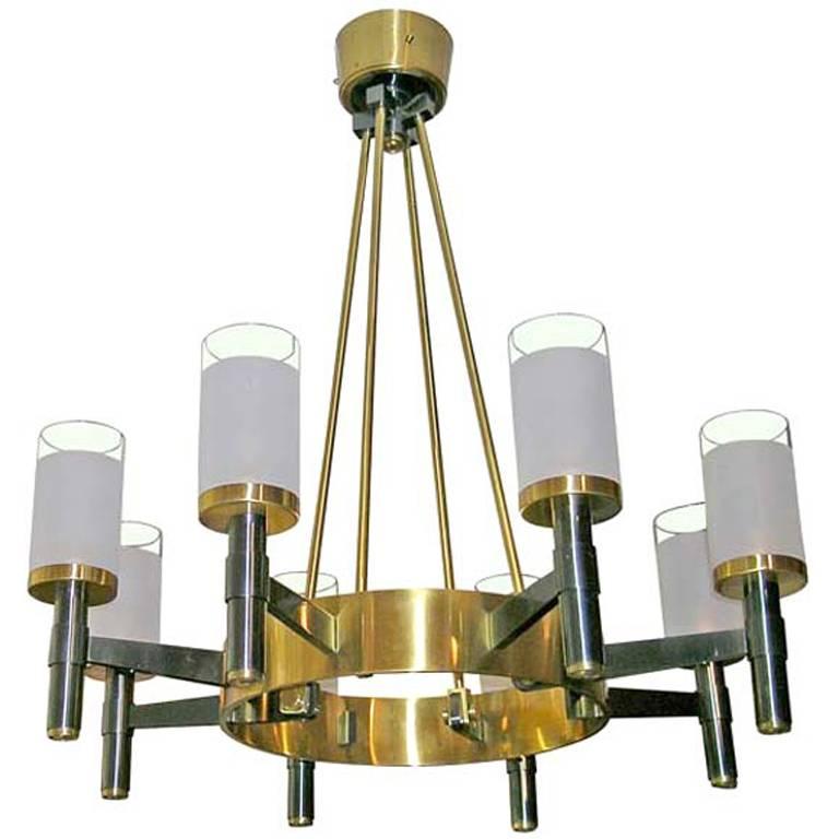 Cannon and Gilt Bronze Ceiling Light by Raymond Subes