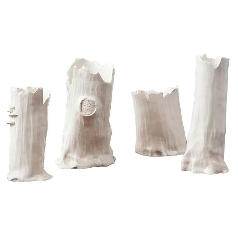 Loie Acevedo Faux Bois Ceramic Vases In White At 1stdibs