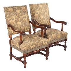 Pair of French Louis XIII Style Armchairs, 19th Century