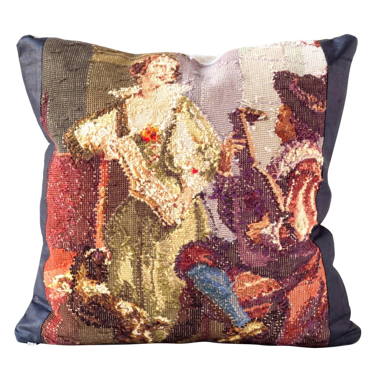 Figural Reverse Needlepoint Cushion For Sale