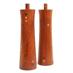Pair of Ceramic and Walnut Table Lamps by Martz