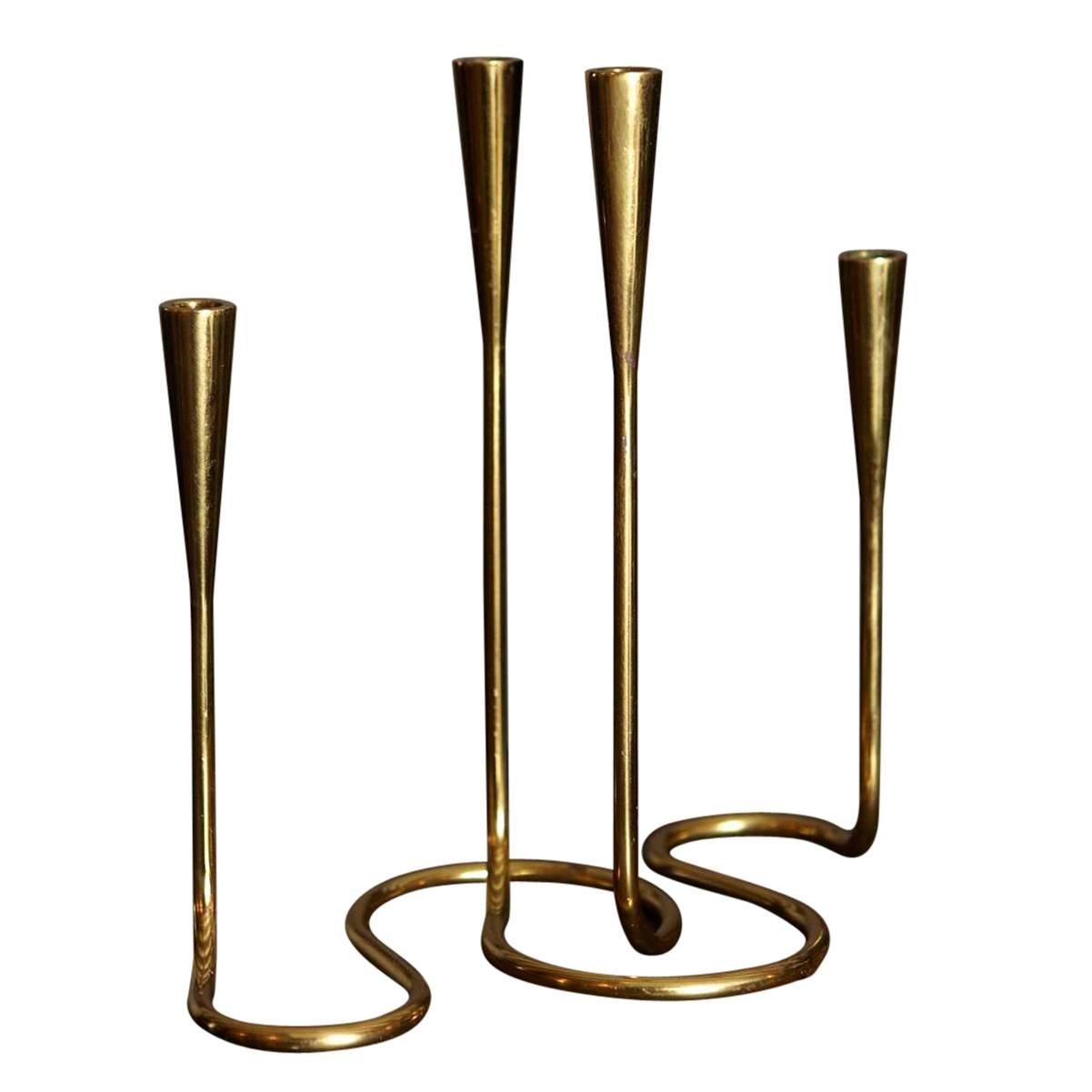 Pair of Brass Double Ended Candlesticks "Serpentine" by Illums Bolighus at  1stDibs