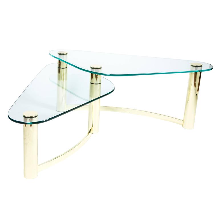 Pace MidCentury Modern Brass and Floating Glass Cocktail Table For