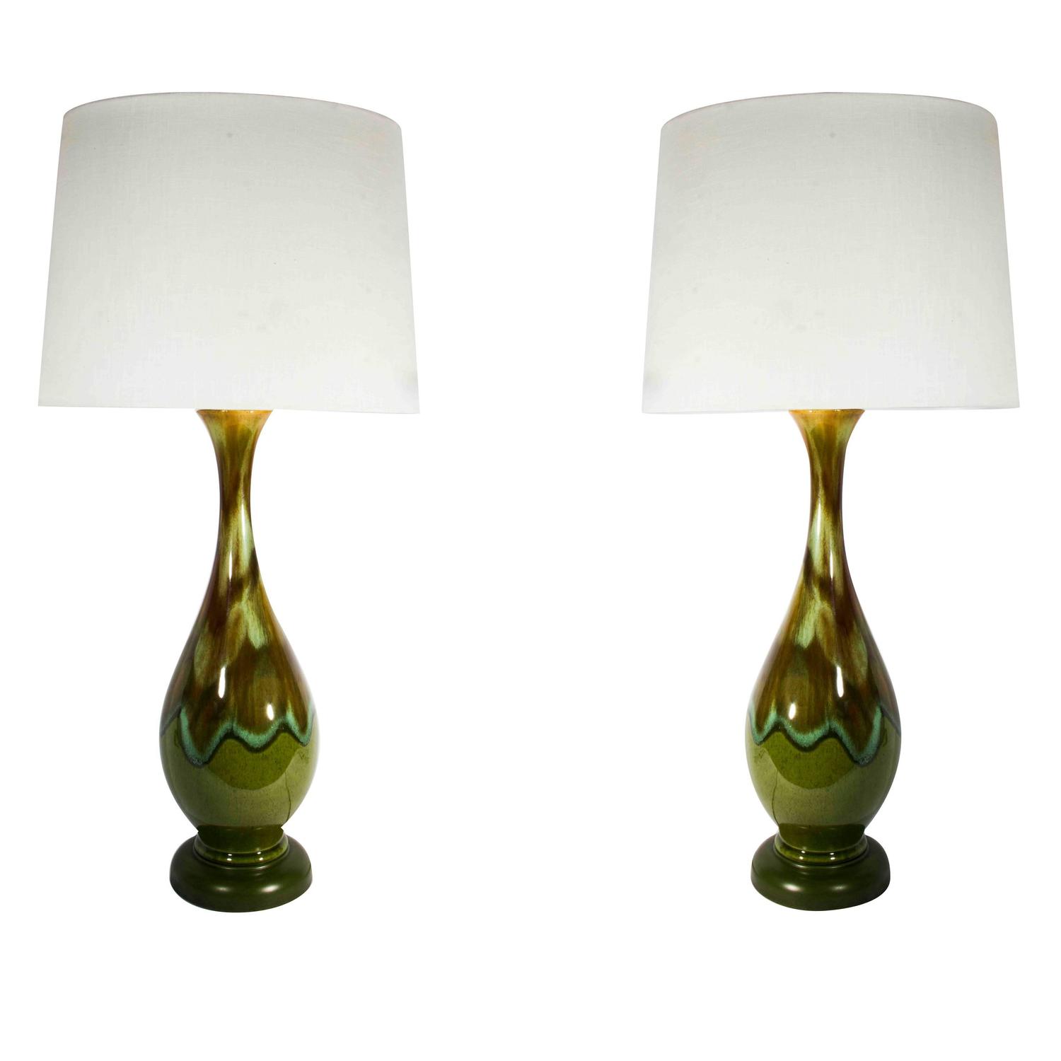 Vintage Pair of Drip Glazed Pottery Lamps at 1stdibs