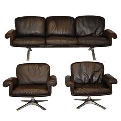 Vintage De Sede DS 31 Sofa and Swivel Lounge Armchairs, 1970s 6