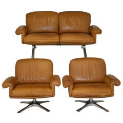 Vintage De Sede DS 31 Two-Seat Sofa and Swivel Lounge Armchairs 1970`s 4