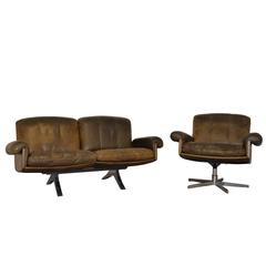Vintage De Sede DS 31 Two-Seat Sofa and Swivel Armchair, 1970s 5