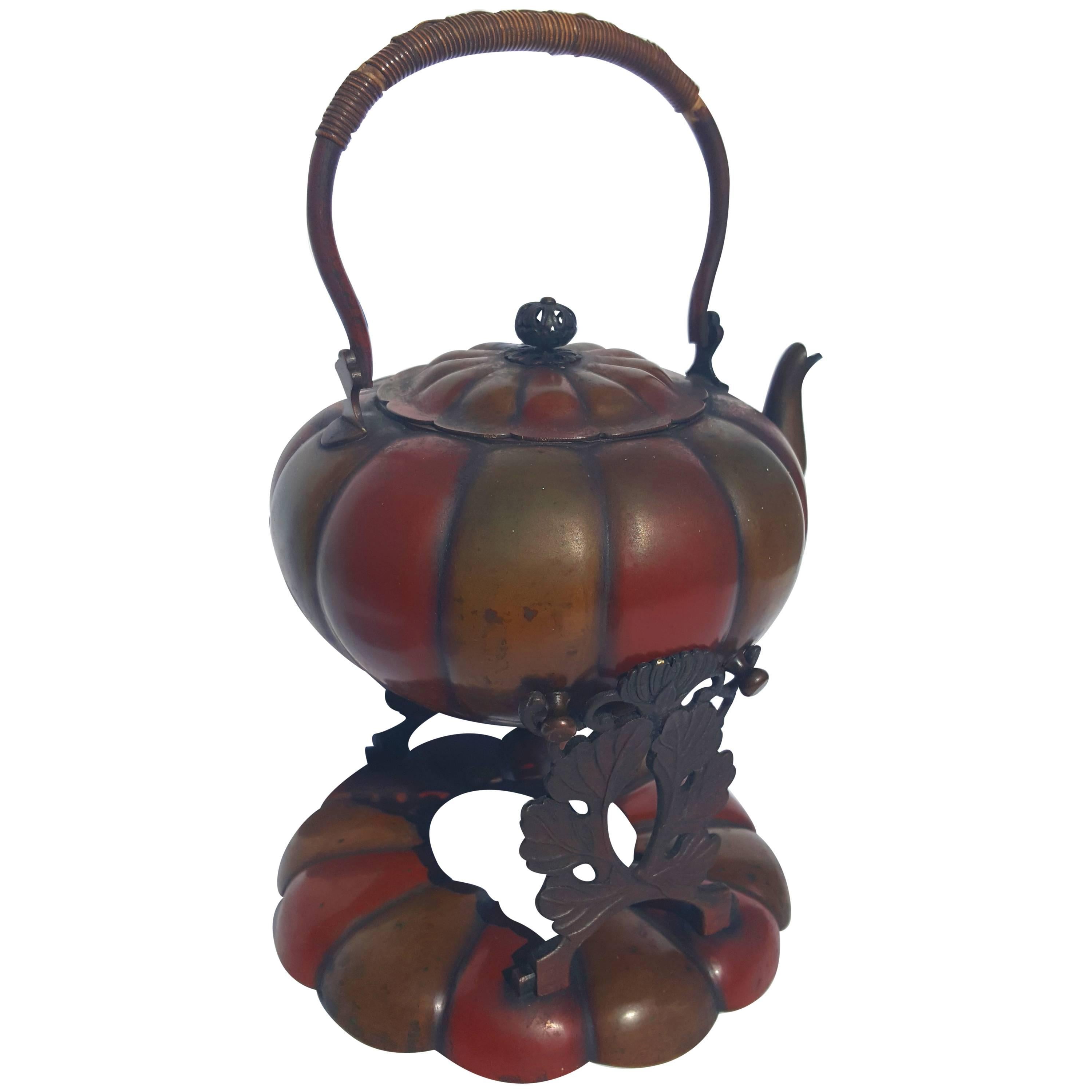 Chinese Tea Kettle and Pedestal For Sale