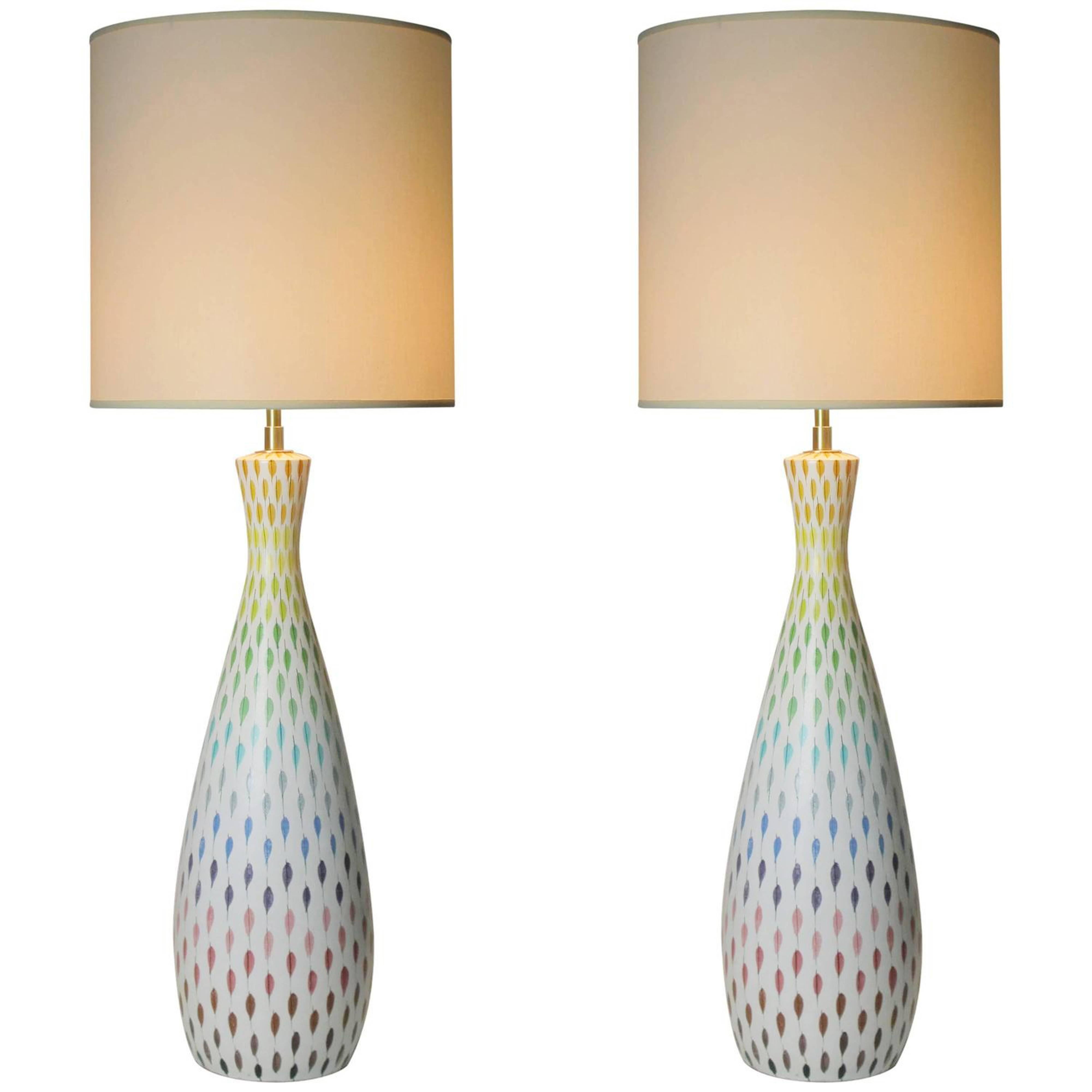 Pair of Large Multi-Colored Italian Ceramic Table Lamps by Bitossi