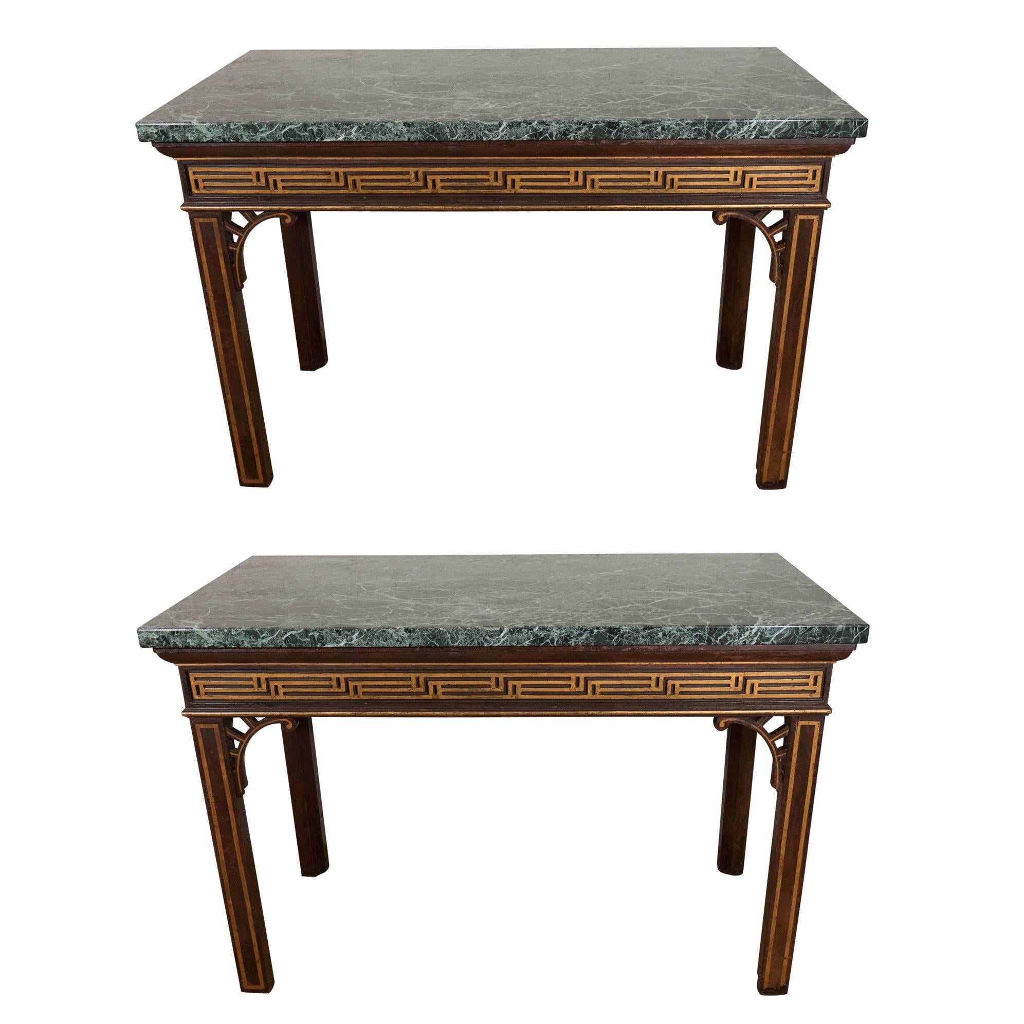 Pair of Chinoiserie Console Tables with Verde Antico Tops For Sale