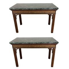 Antique Pair of Chinoiserie Console Tables with Verde Antico Tops