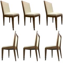 Marc Duplantier Set of Six Oak Cerused Dining Chairs with Neoclassic End Leg