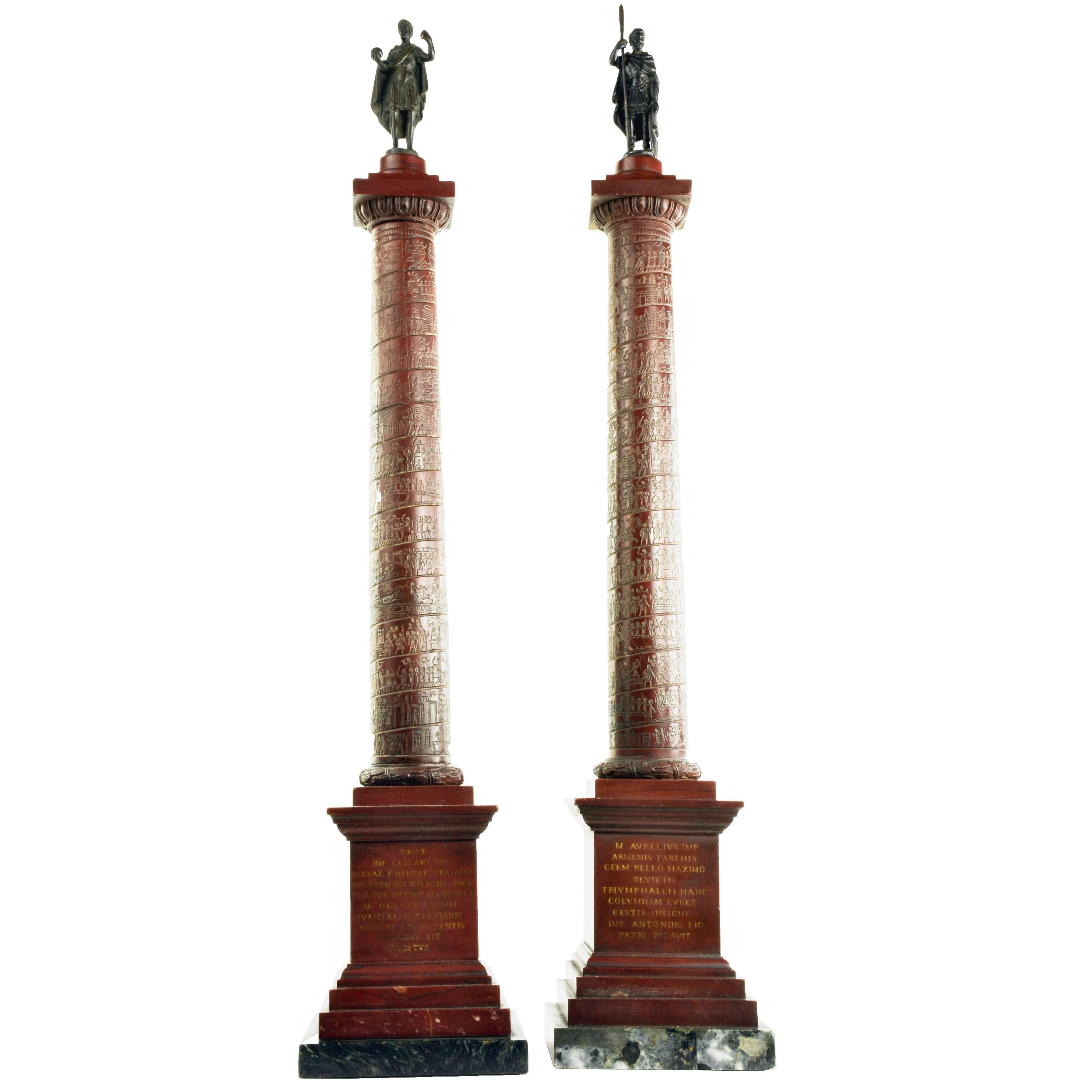 Pair of Early 19th Century Grand Tour Marble Models of Roman Columns For Sale
