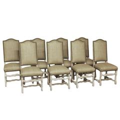 Set of Eight Os de Mouton Painted Dining Chairs, New Uphohlstery