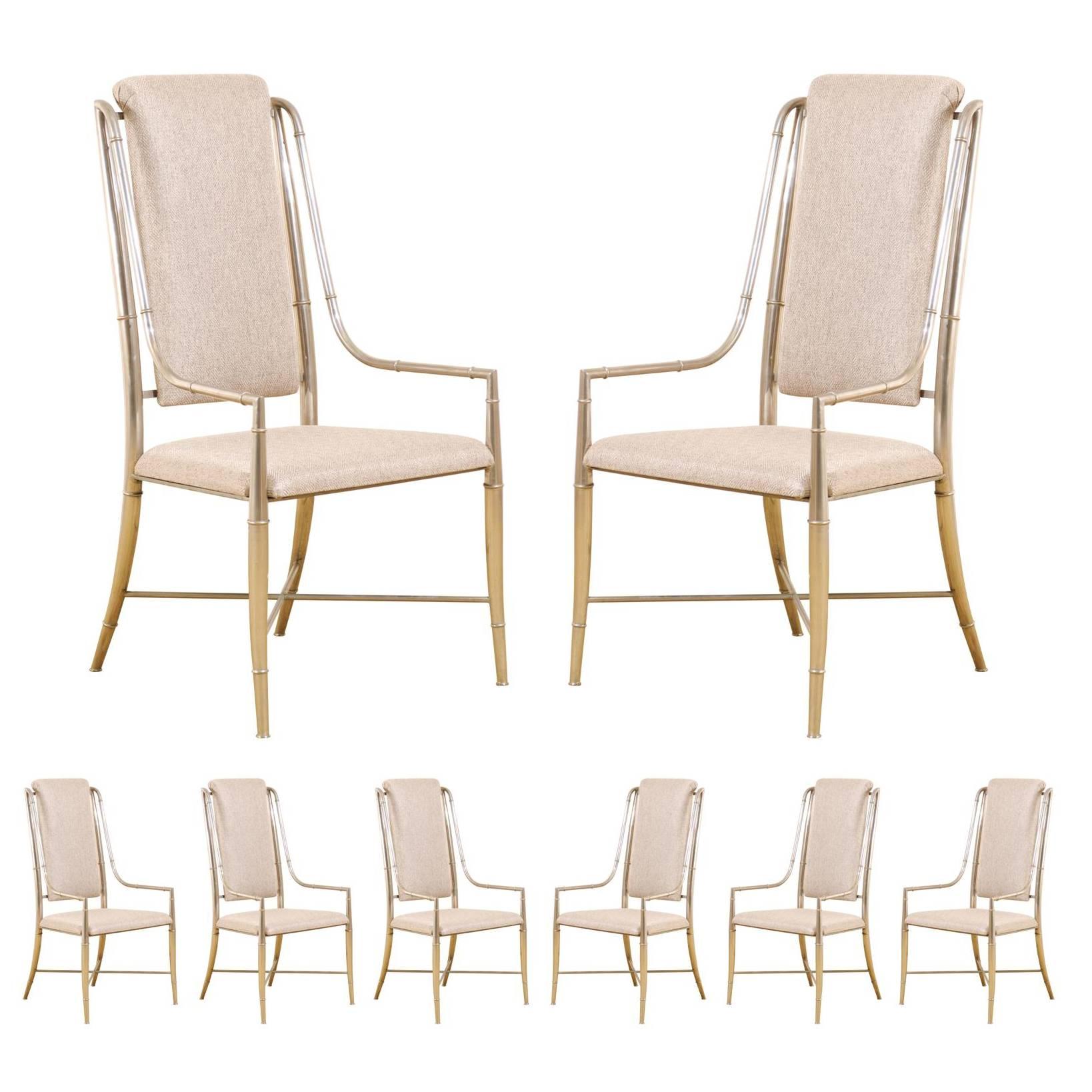 Unique Set of Eight Pewter Dining Chairs by Mastercraft