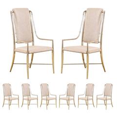 Unique Set of Eight Pewter Dining Chairs by Mastercraft