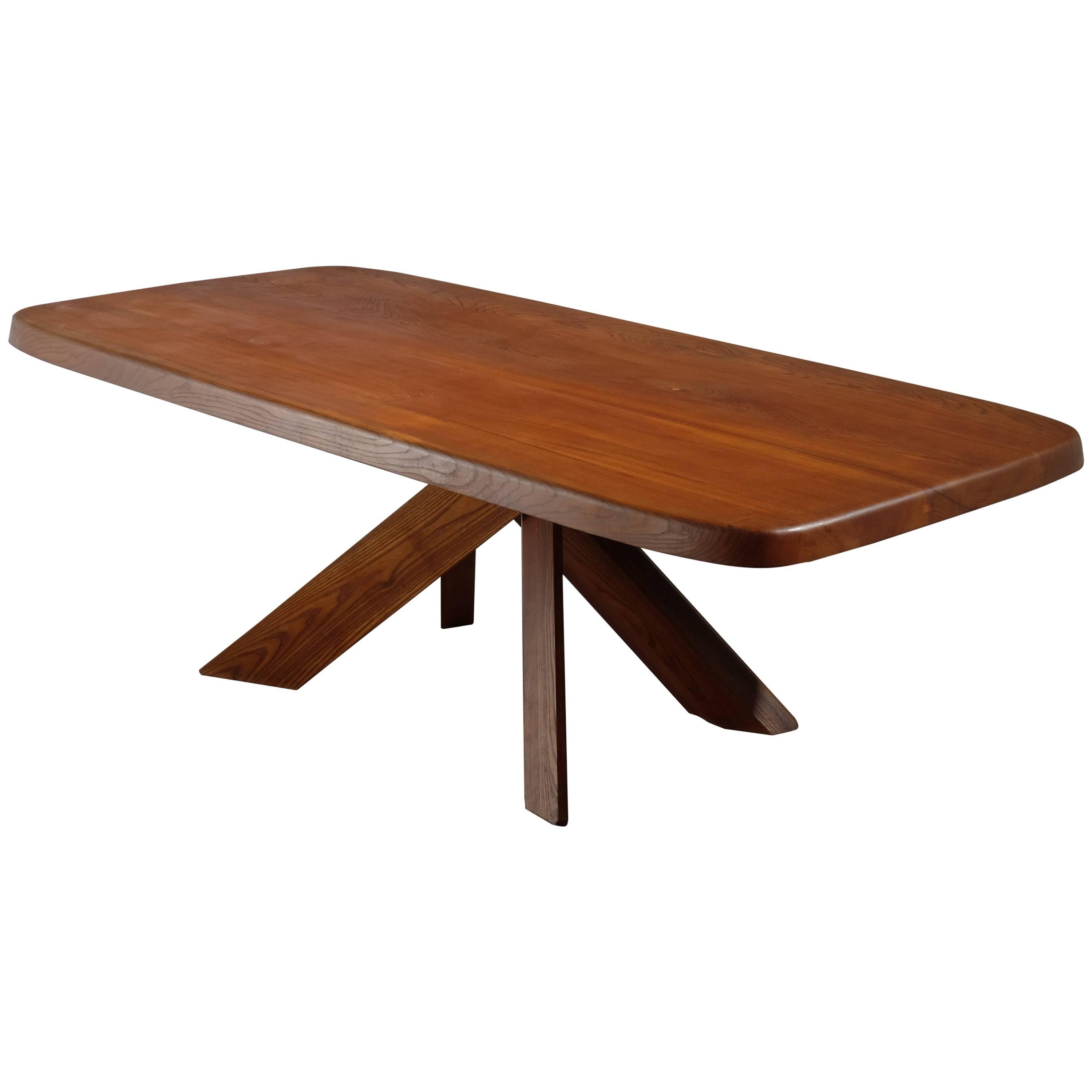 Pierre Chapo Patinated T35D Dining Table in Solid Elm