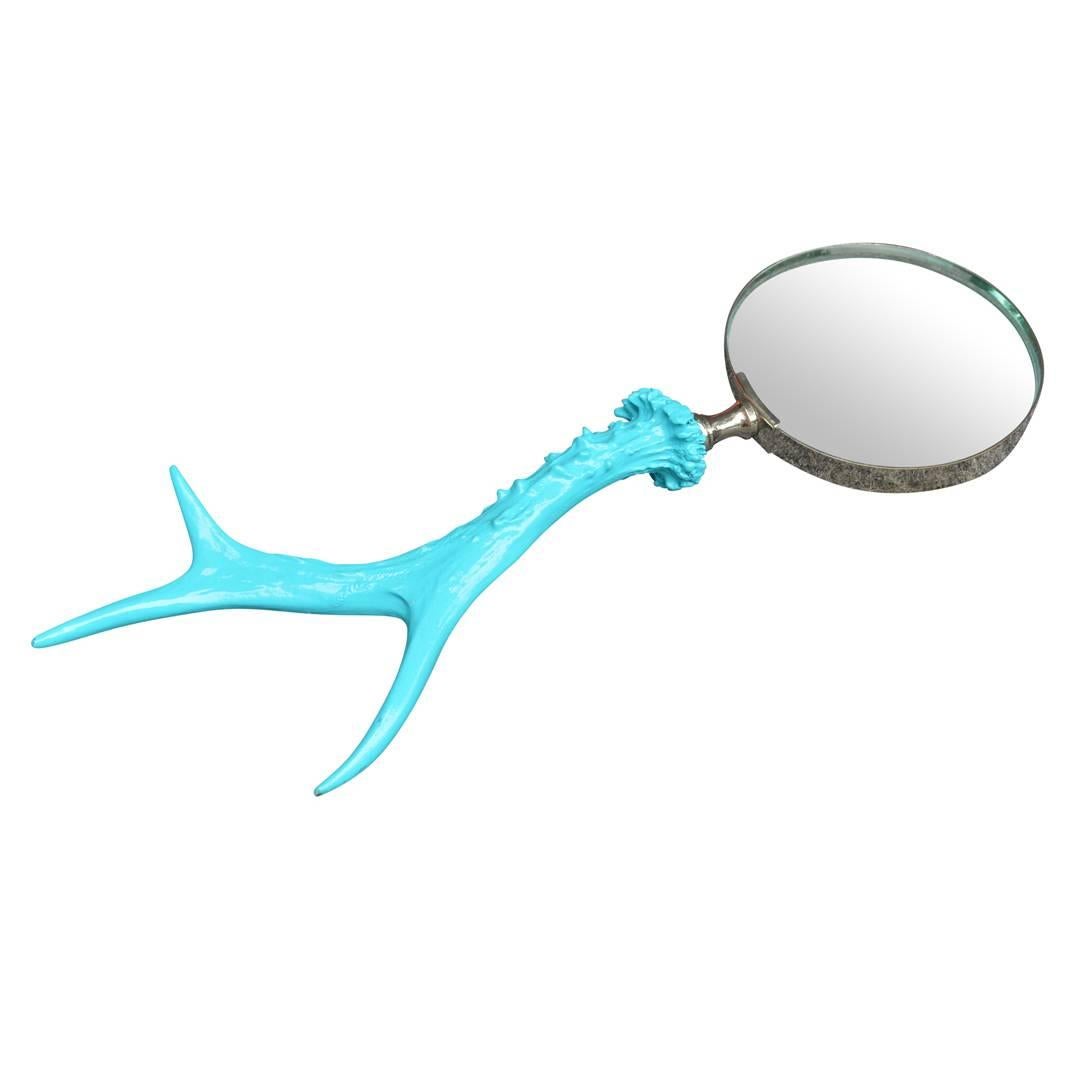 Vintage Antler Magnifying Glass, painted Turquoise