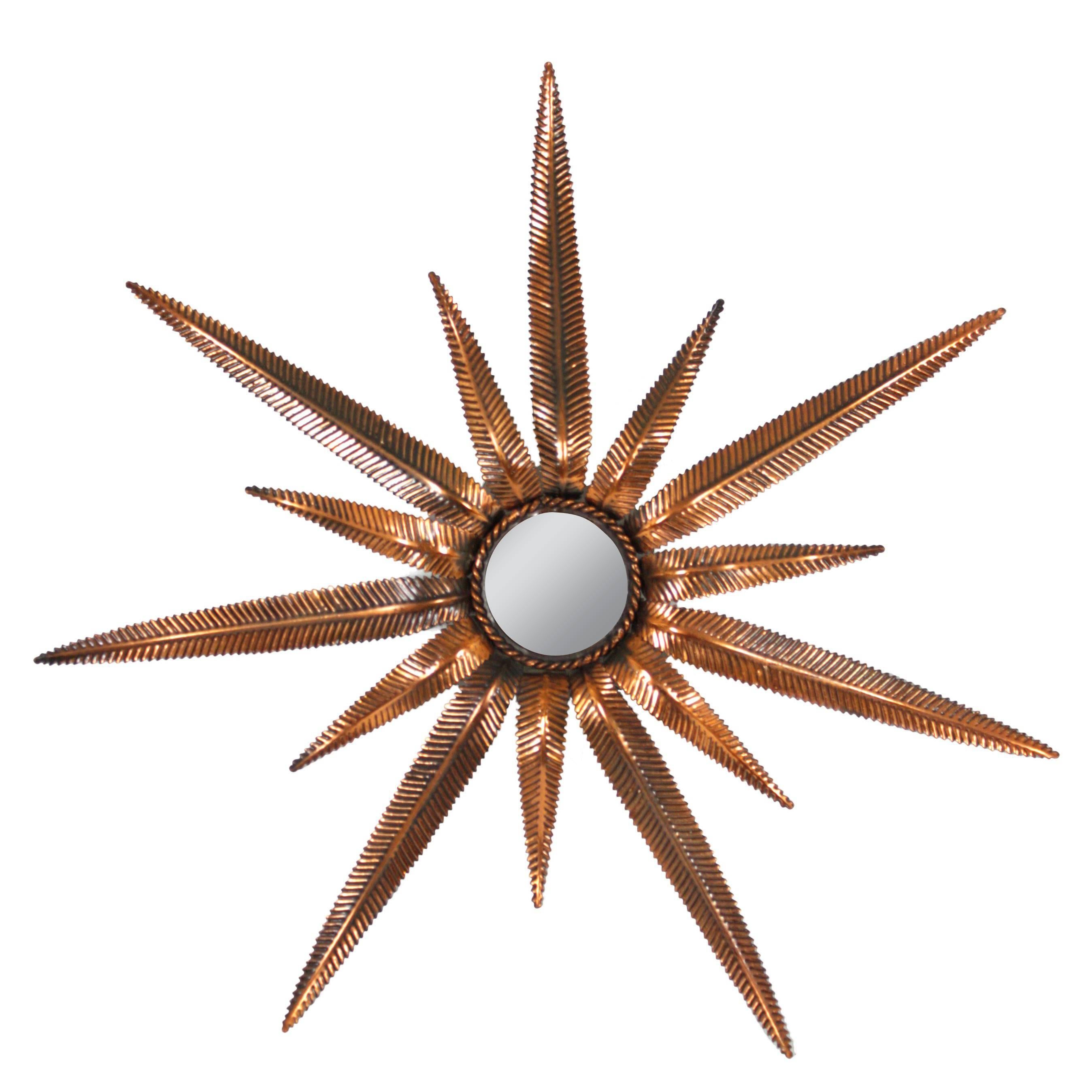 Whimsical Spanish Mid-Century Copper Starburst Mirror