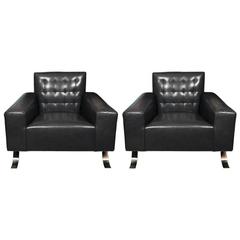 Joseph-Andre Motte Graphite Grey Leather Club Chairs 4