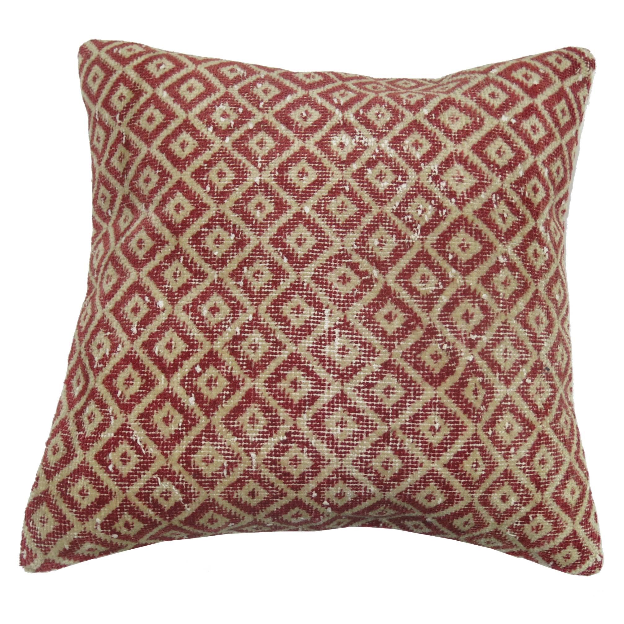 Red Turkish Pillow with Pink Linen Backing For Sale