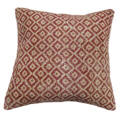 Vintage Red Turkish Pillow with Pink Linen Backing