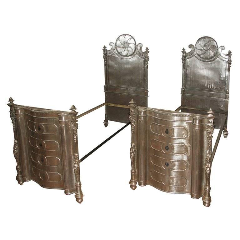 Pair of Ornate Cast Steel Campaign Beds For Sale