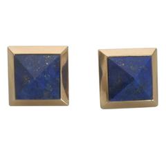 Vintage Blue Lapis 14-Karat Gold Pyramid Earrings by Designer Paul Morelli