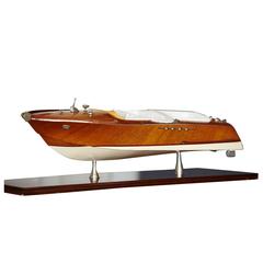 Handmade Mahogany Speed Boat Model from the 1960s 